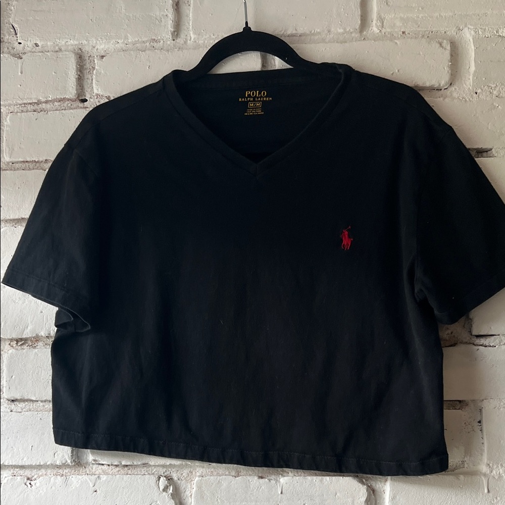 Polo Ralph Lauren Black Cropped T-Shirt red embroider - Picture 3 of 5